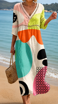 Vestido de Playa con Estampado Abstracto Colorido