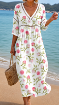 Vestido Midi de Verano Suave con Estampado de Rosas