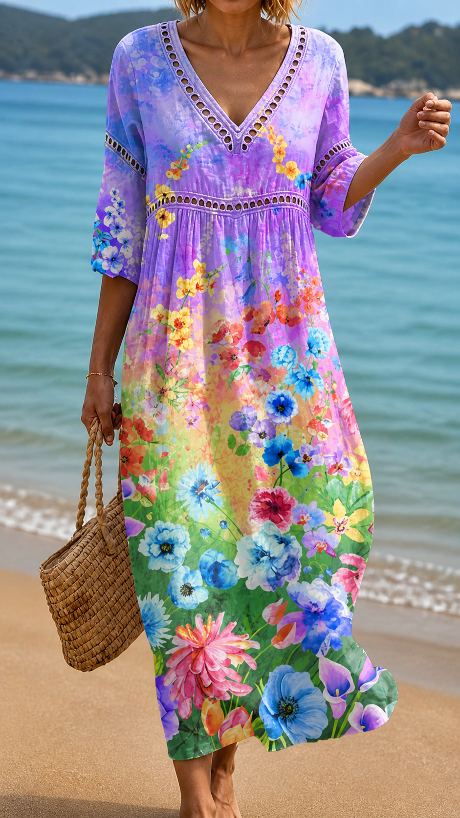 Vestido de Playa con Flores Vivas