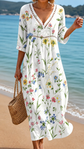 Vestido Midi con Flores de Campo Ligeras