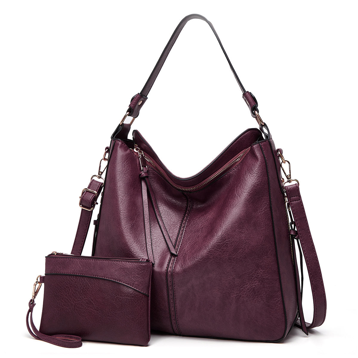 Luxury Leather Hobo Anti-Theft Handbag + FREE Pouch Wallet Hypersku