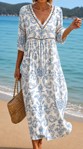 Vestido Midi Suave con Motivo Clásico Azul