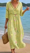 Vestido Midi Verde Claro con Flores Delicadas