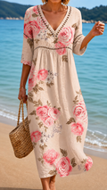 Vestido Midi Suave con Rosas Elegantes