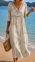 Vestido Midi Suave con Estampado Natural de Hojas