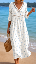 Vestido Midi de Verano Suave con Pequeñas Flores Azules
