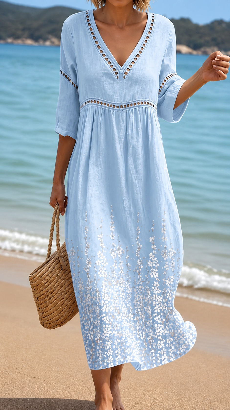 Vestido Midi de Verano Suave Azul