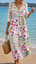 Vestido Midi Suave con Elegante Fantasía Floral Multicolor