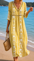 Vestido Midi Floral Amarillo Suave