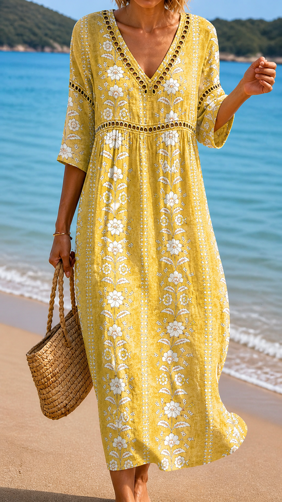 Vestido Midi Floral Amarillo Suave