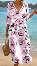 Vestido de Playa con Estampado de Rosas Suaves