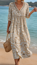 Vestido de Playa Floral en Tonos Cálidos