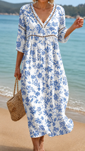 Vestido de Playa Floral Azul Clásico