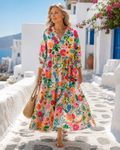 Camille | Robe midi fluide à imprimé floral éclatant