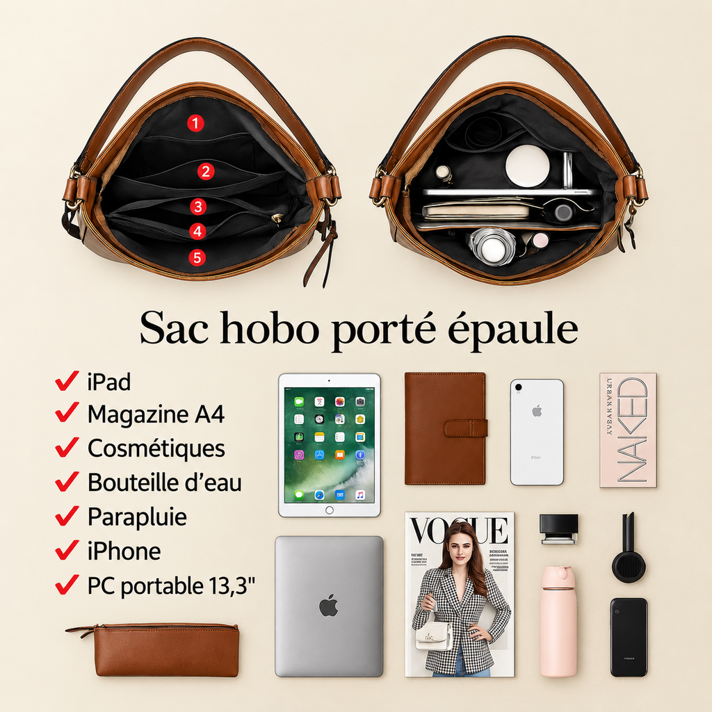 Margaux | Sac Hobo en Cuir Vegan + Pochette Offerte Hypersku