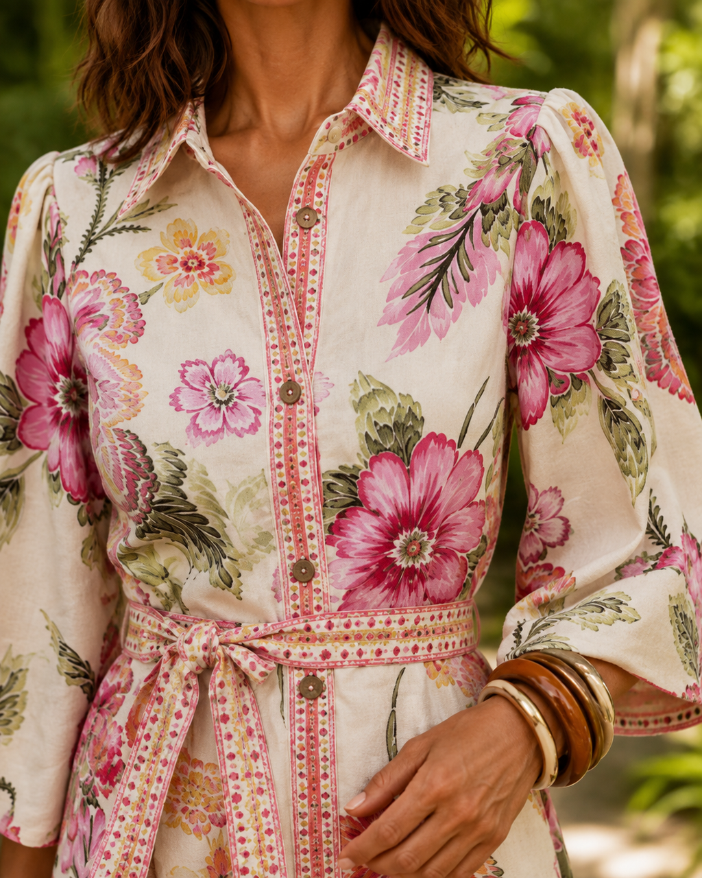 Robe Manche Lanterne Col Cranté Imprimé cettesaison