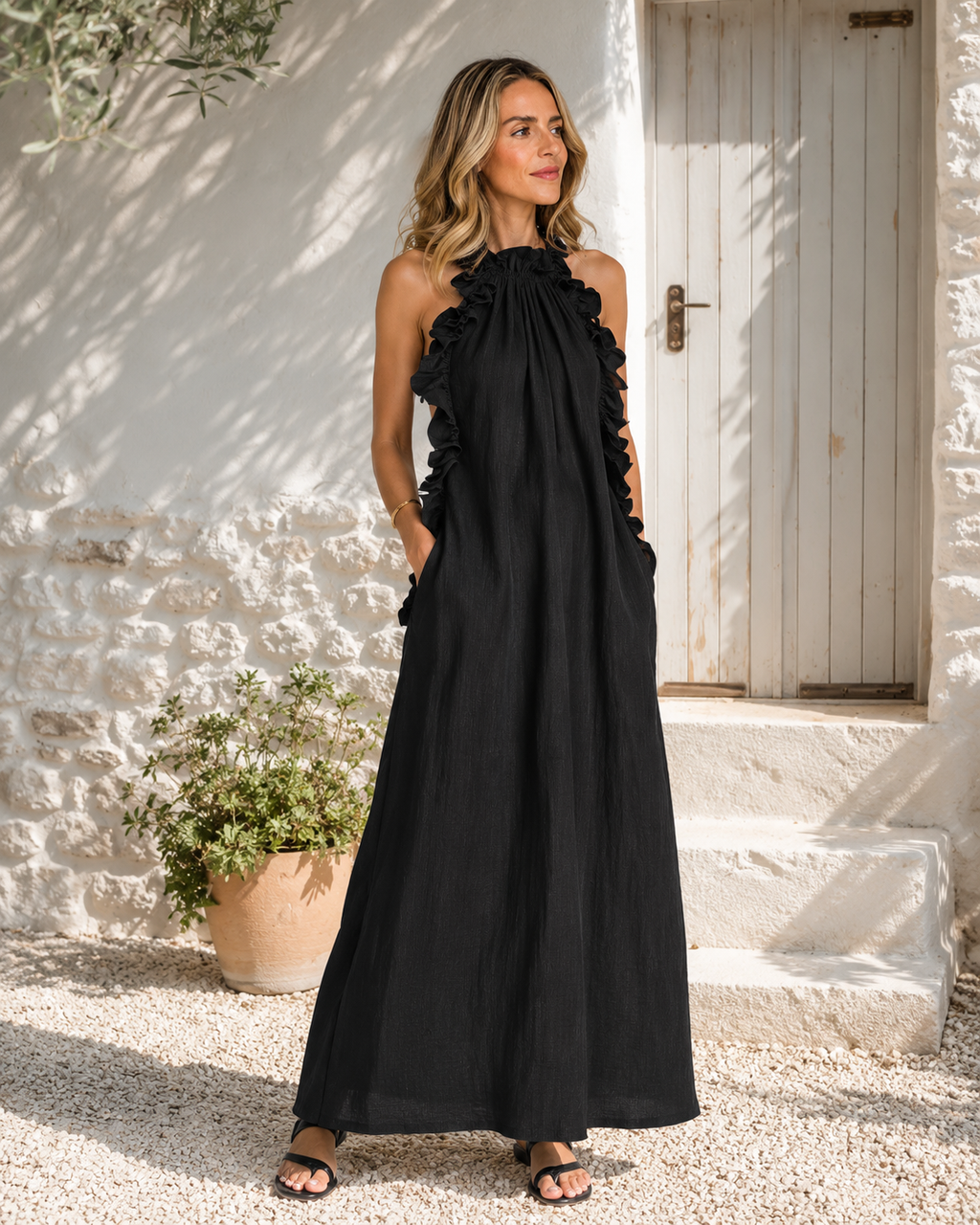 Céleste – Robe longue à volants