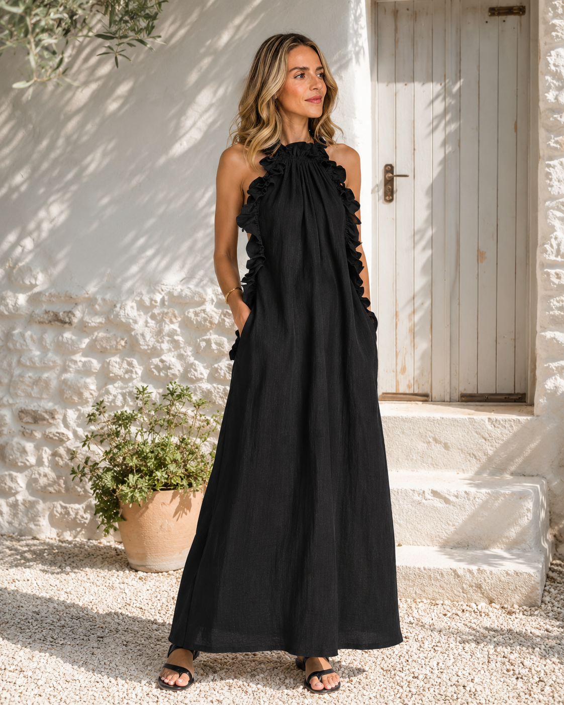 Céleste – Robe longue à volants