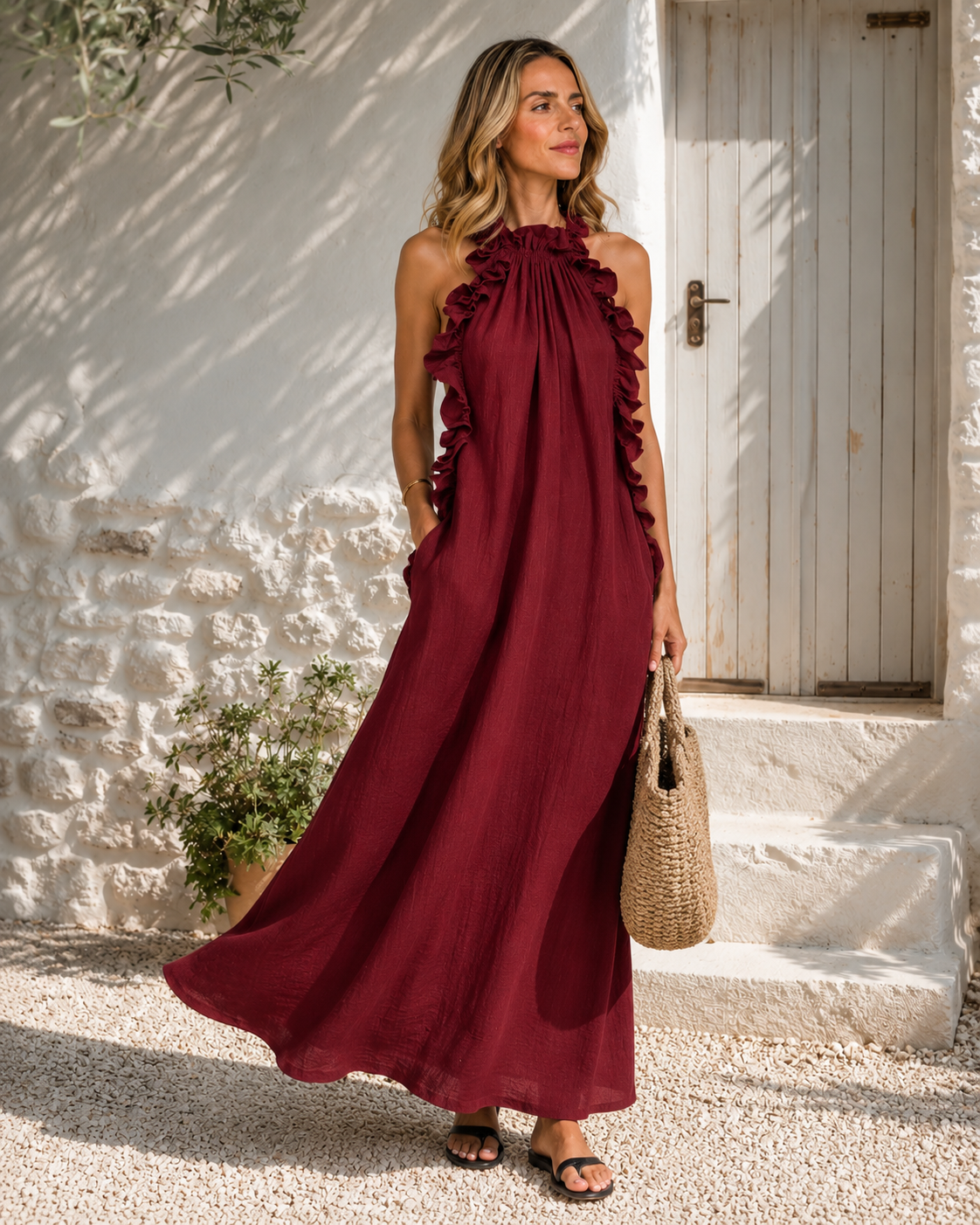 Céleste – Robe longue à volants