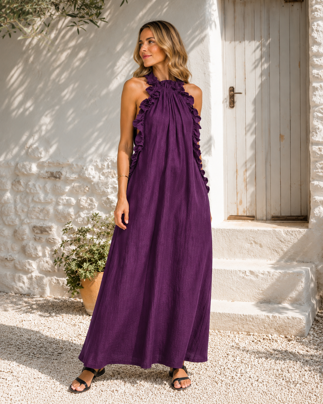Céleste – Robe longue à volants