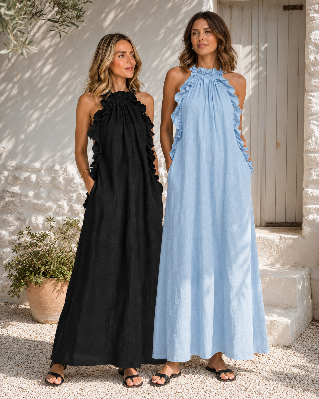 Céleste – Robe longue à volants