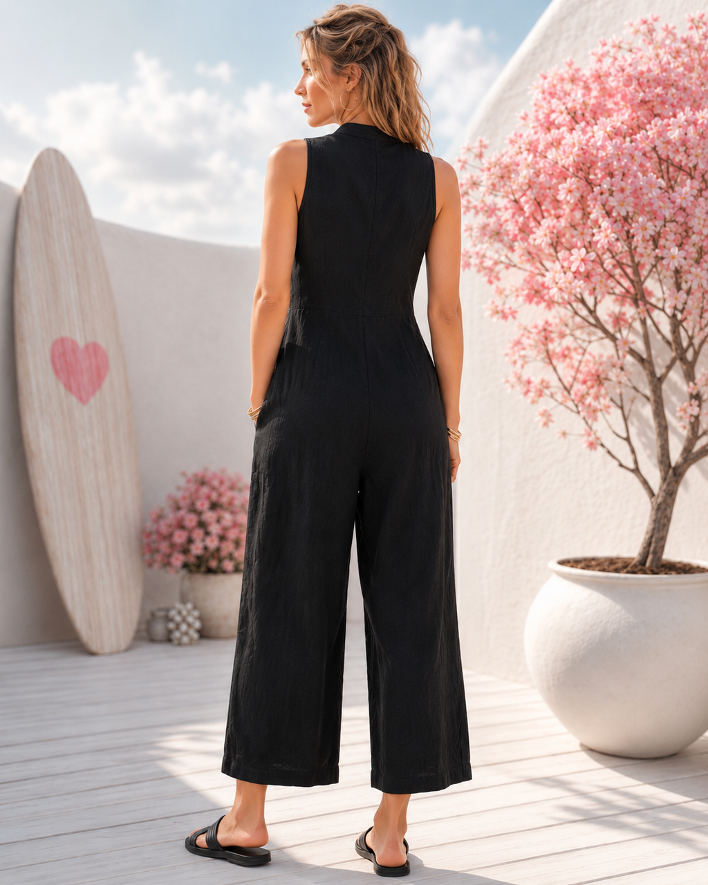 Silvia – Salopette minimaliste sans manches en mélange de lin
