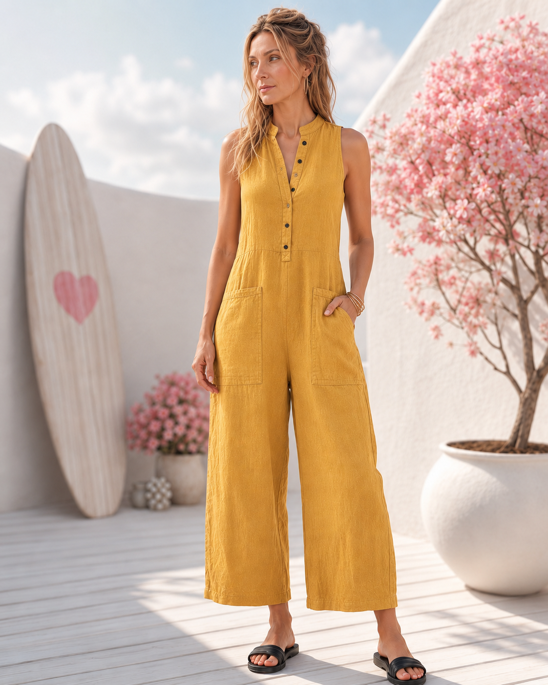 Silvia – Salopette minimaliste sans manches en mélange de lin