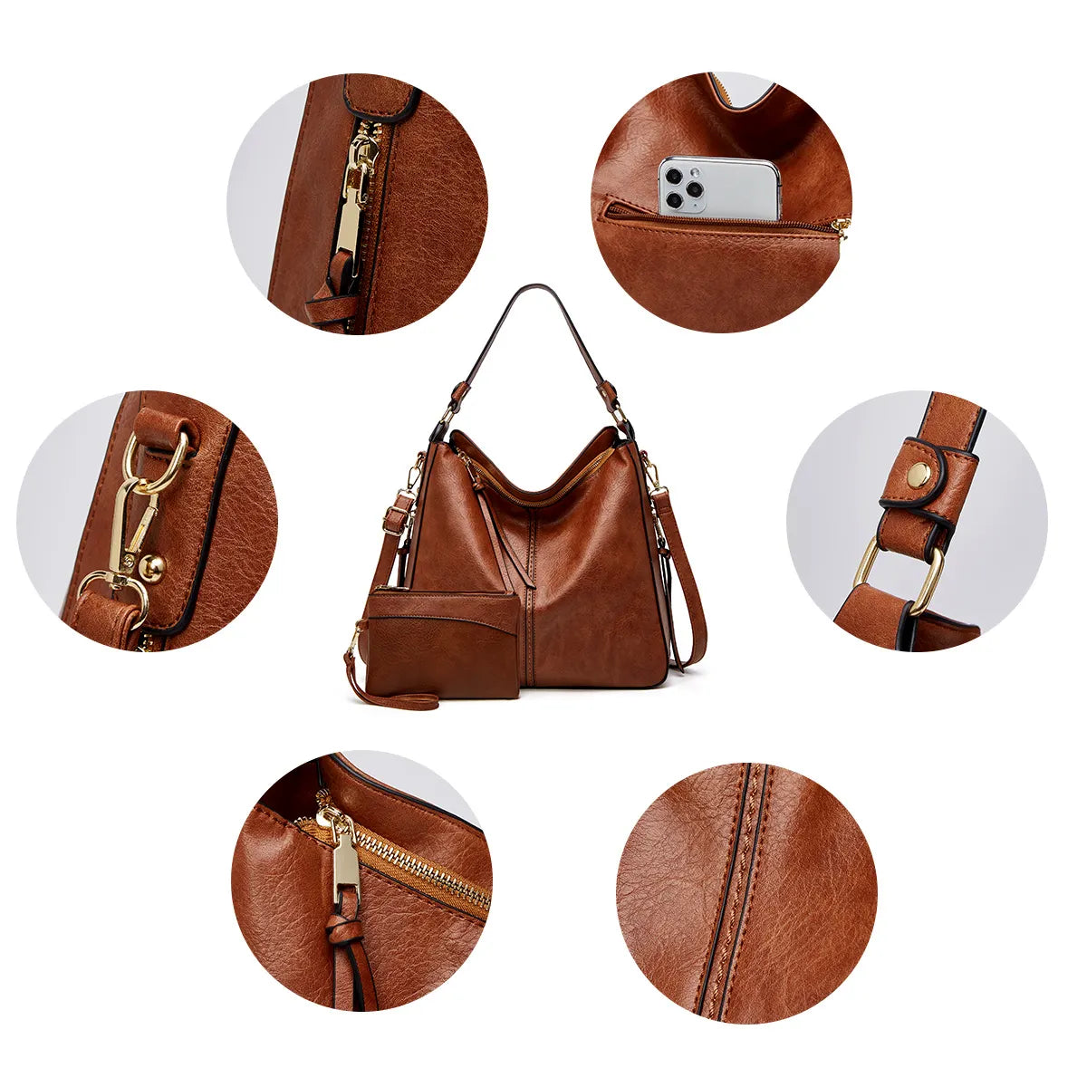 Luxury Leather Hobo Anti-Theft Handbag + FREE Pouch Wallet Hypersku