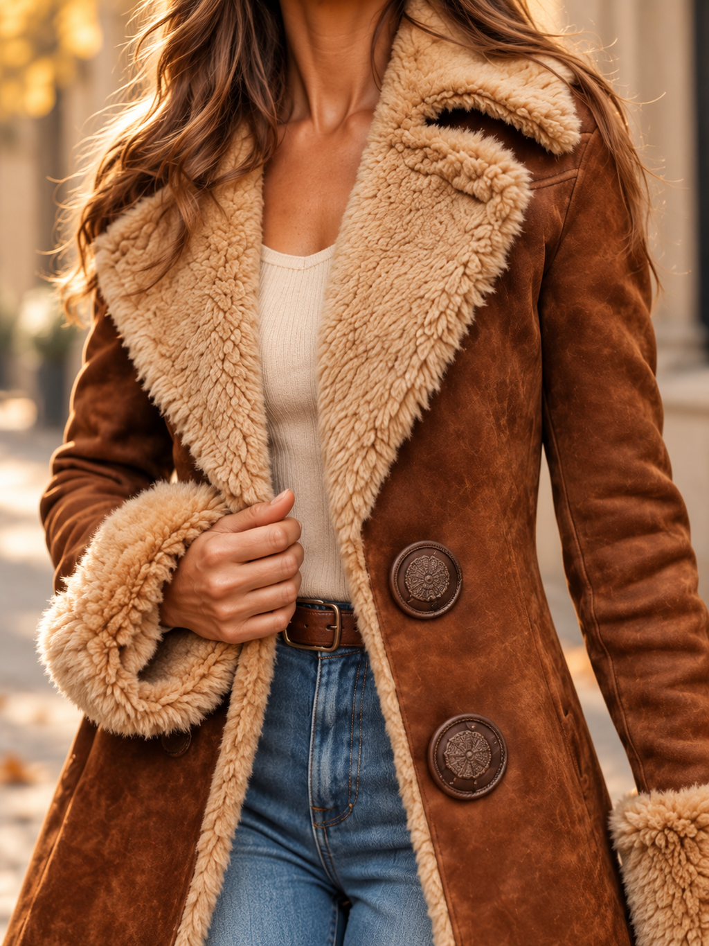 Manteau Long Marron Col Sherpa · Isaure VELLOR