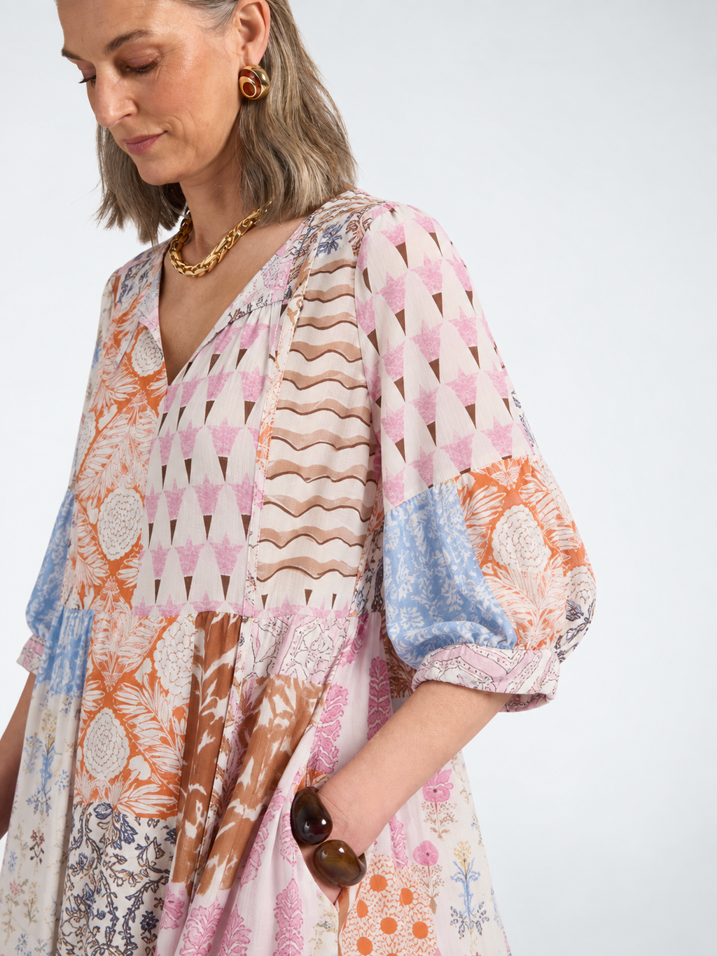 Rosalie | Robe Longue à Motifs Patchwork Femme d'Époque