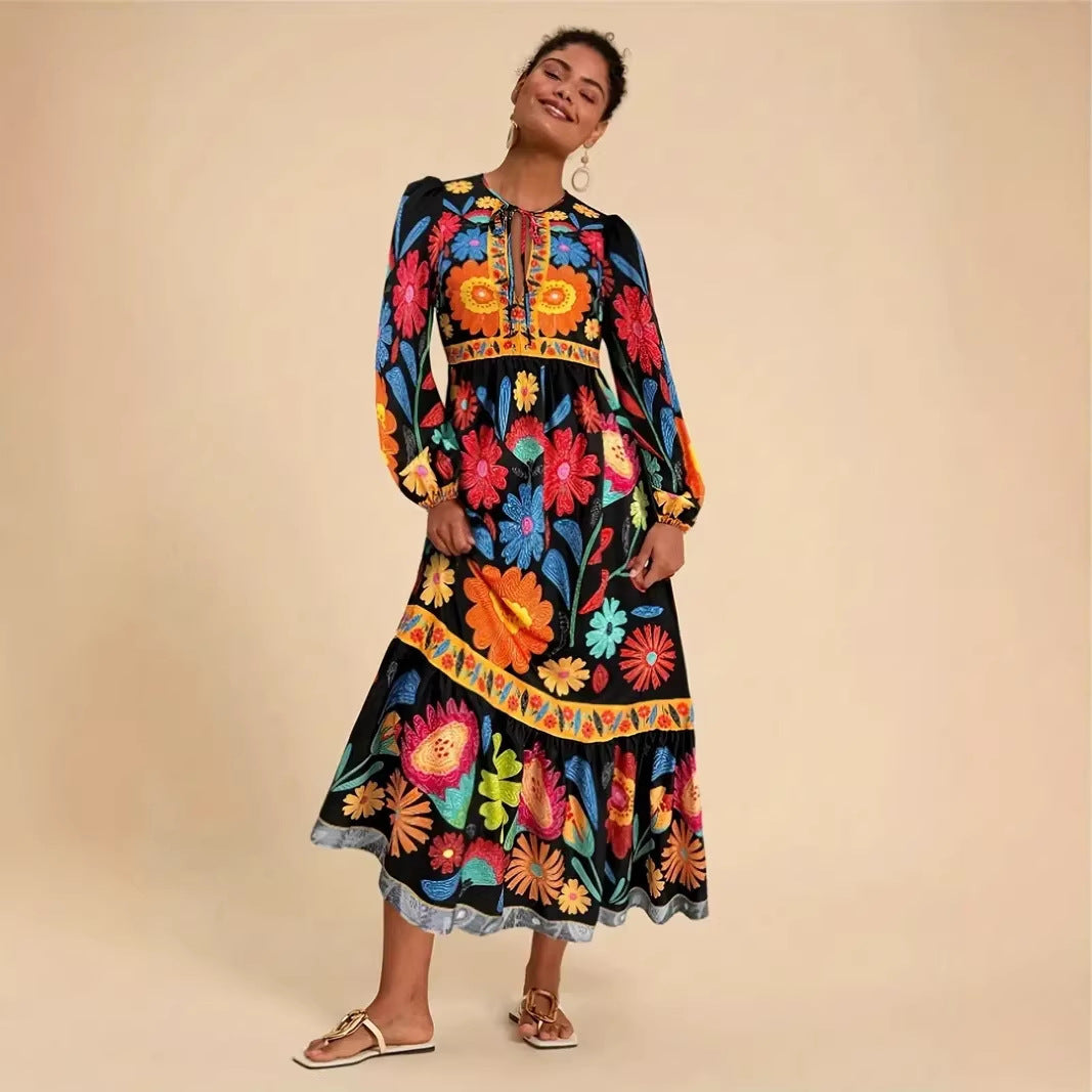 Rosalía | Vestido Largo Estampado de Vuelo