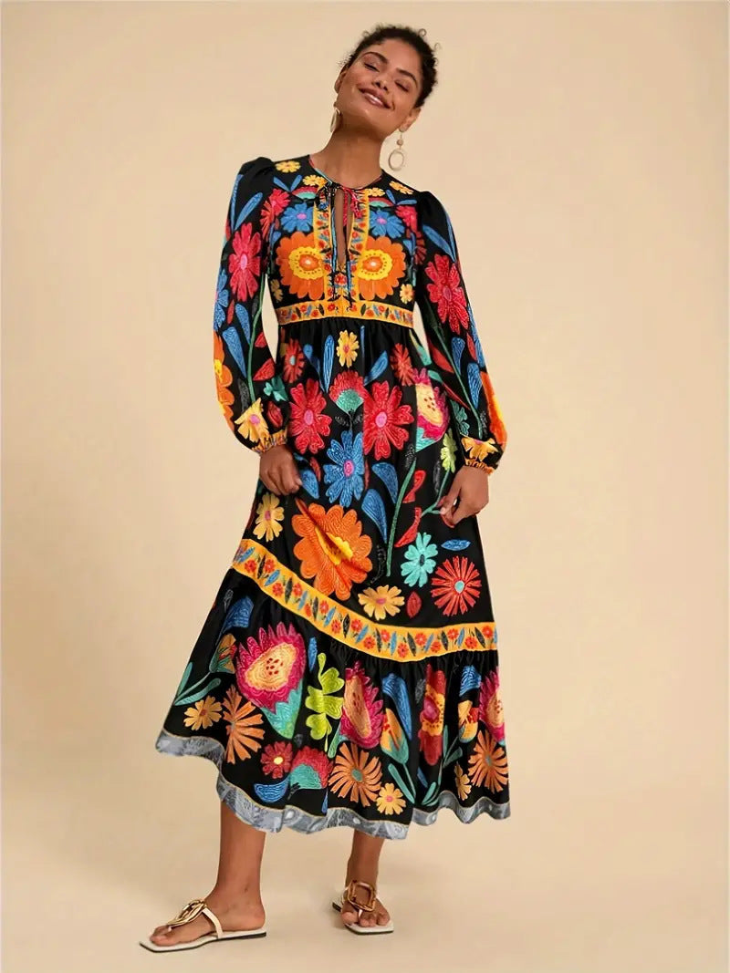 Rosalía | Vestido Largo Estampado de Vuelo