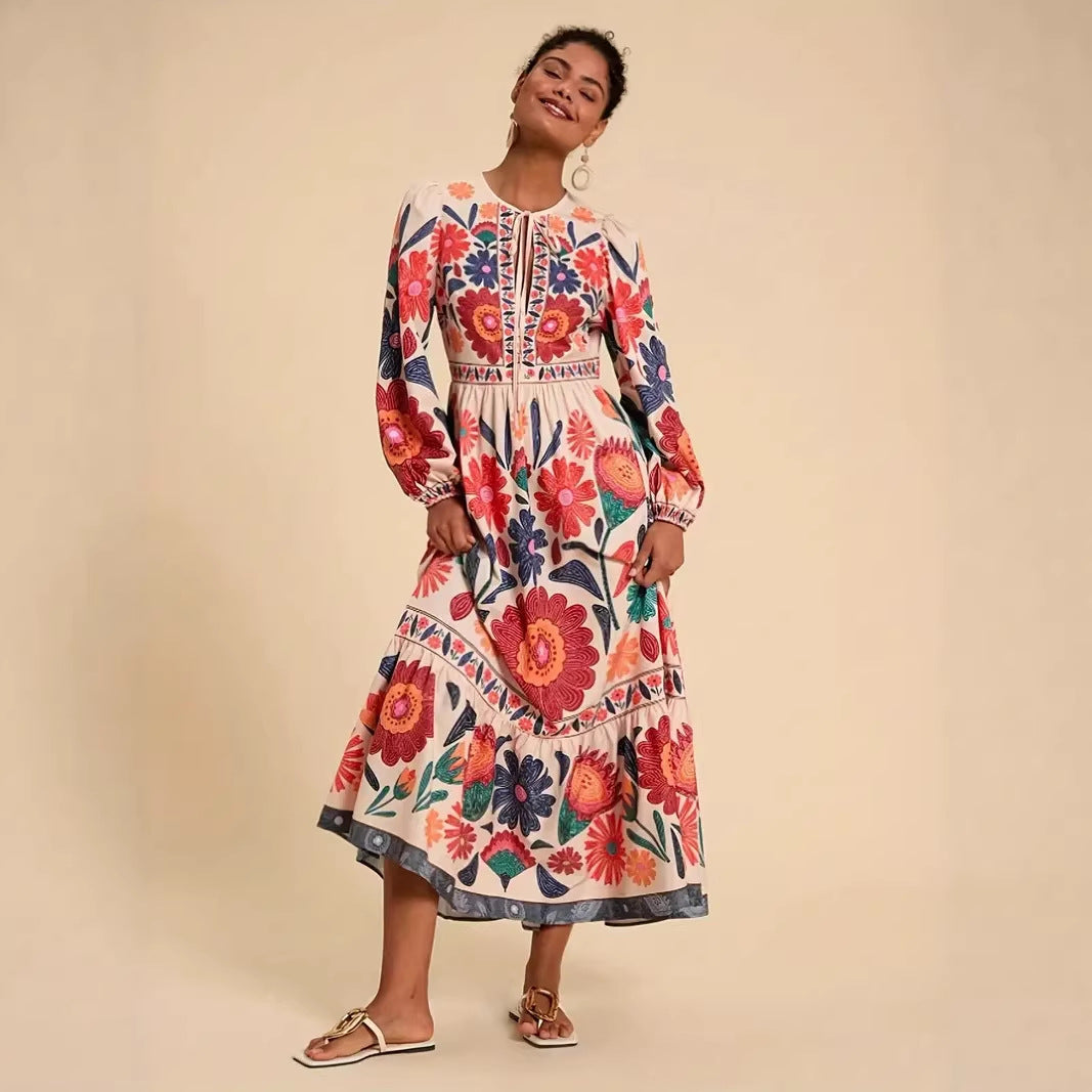 Rosalía | Vestido Largo Estampado de Vuelo