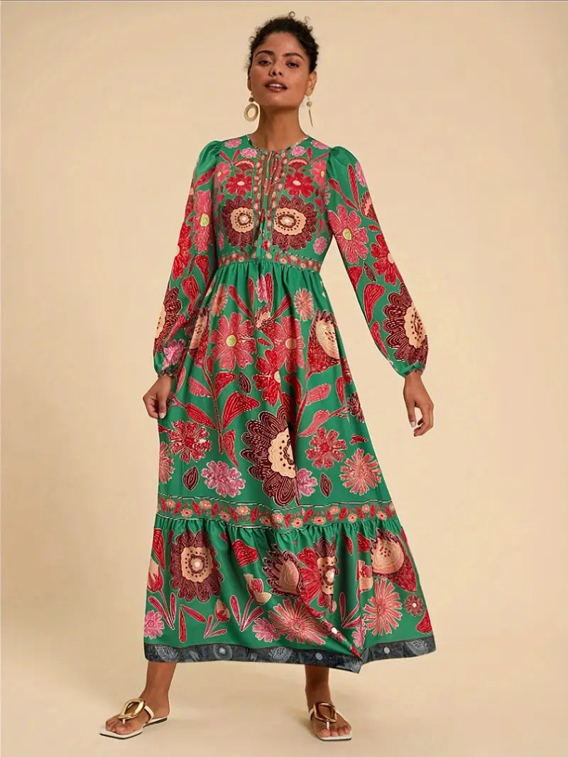 Rosalía | Vestido Largo Estampado de Vuelo