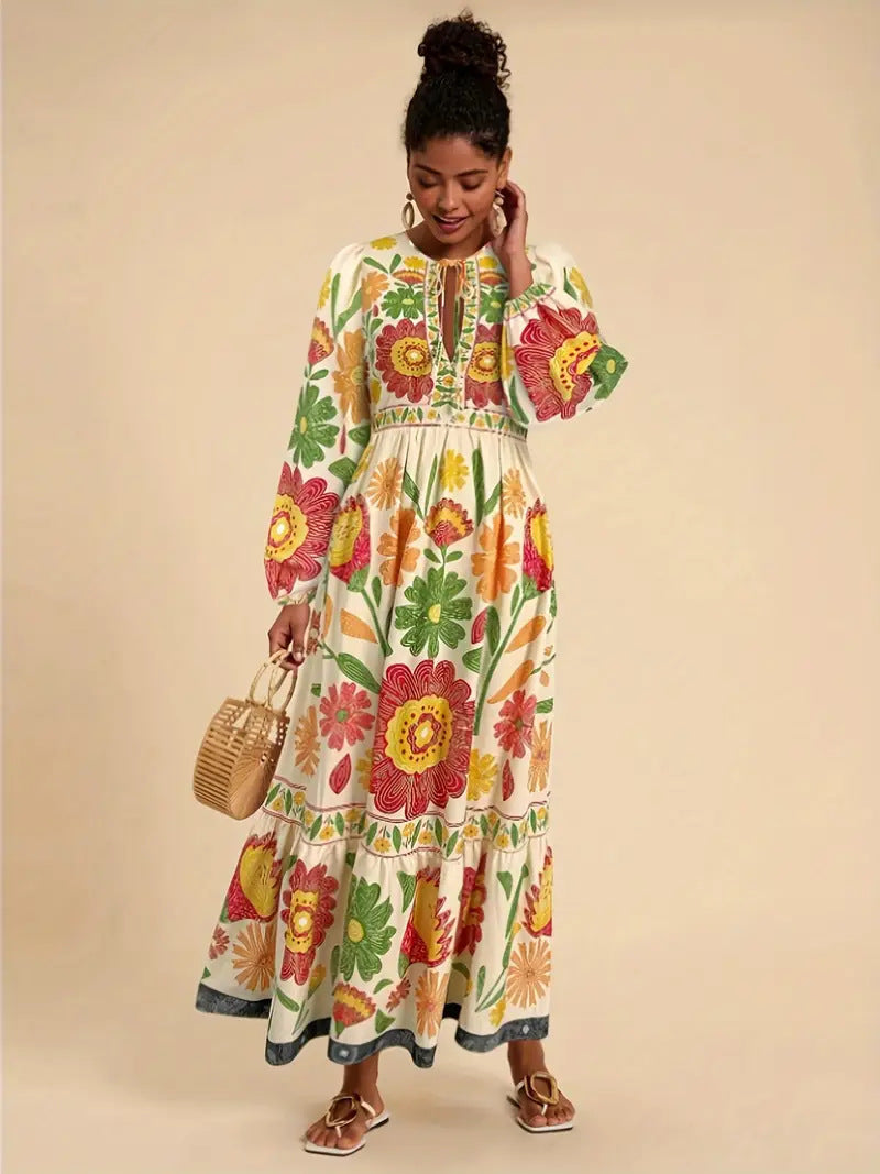 Rosalía | Vestido Largo Estampado de Vuelo