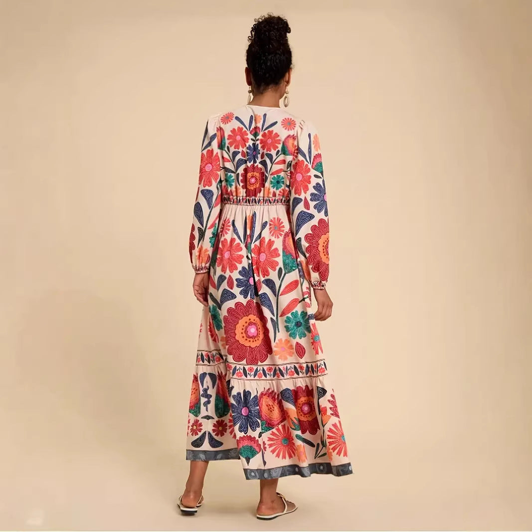 Rosalía | Vestido Largo Estampado de Vuelo