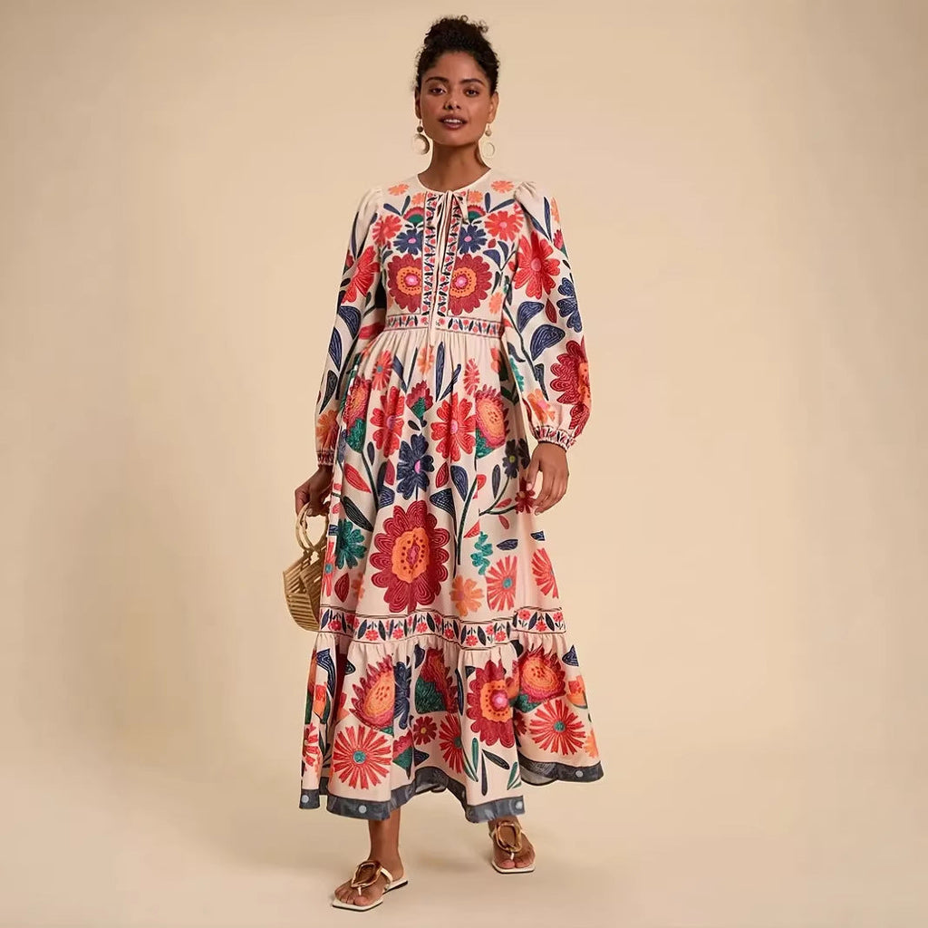 Rosalía | Vestido Largo Estampado de Vuelo