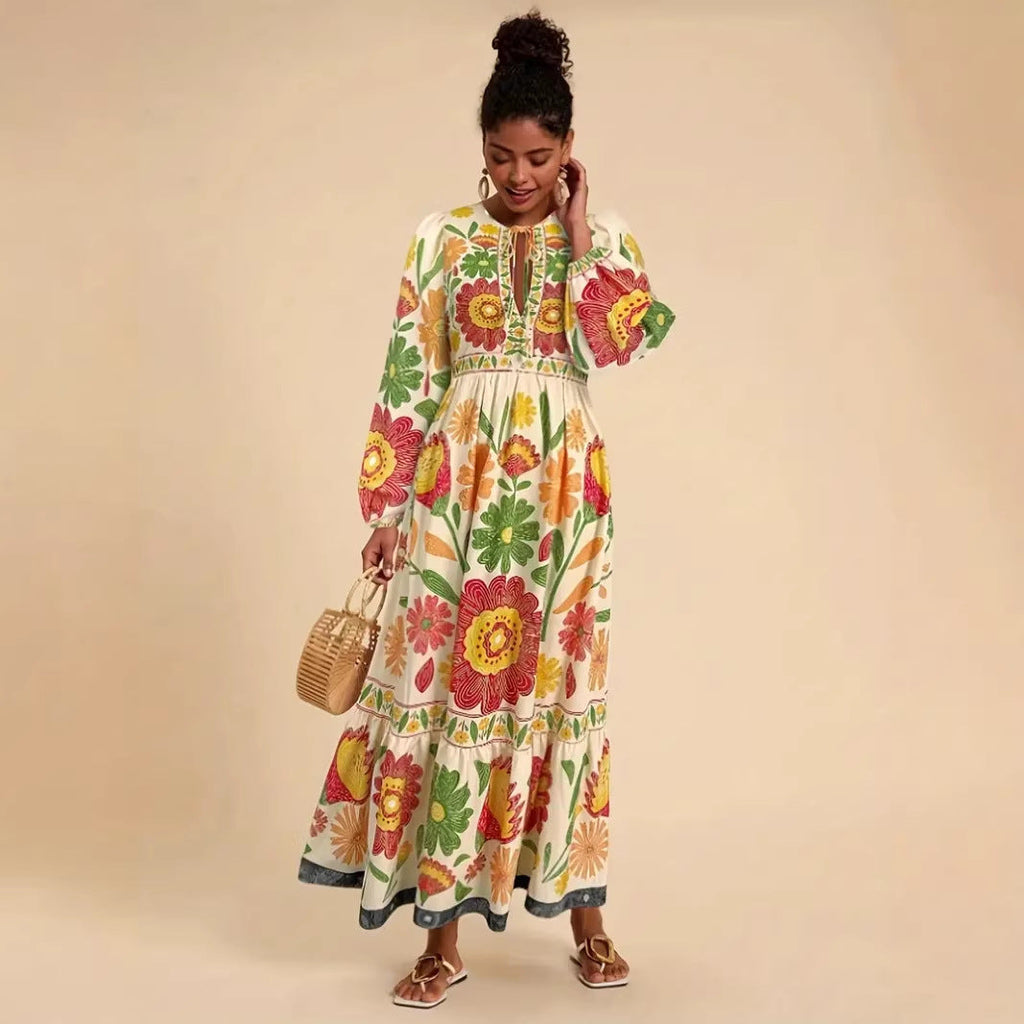 Rosalía | Vestido Largo Estampado de Vuelo