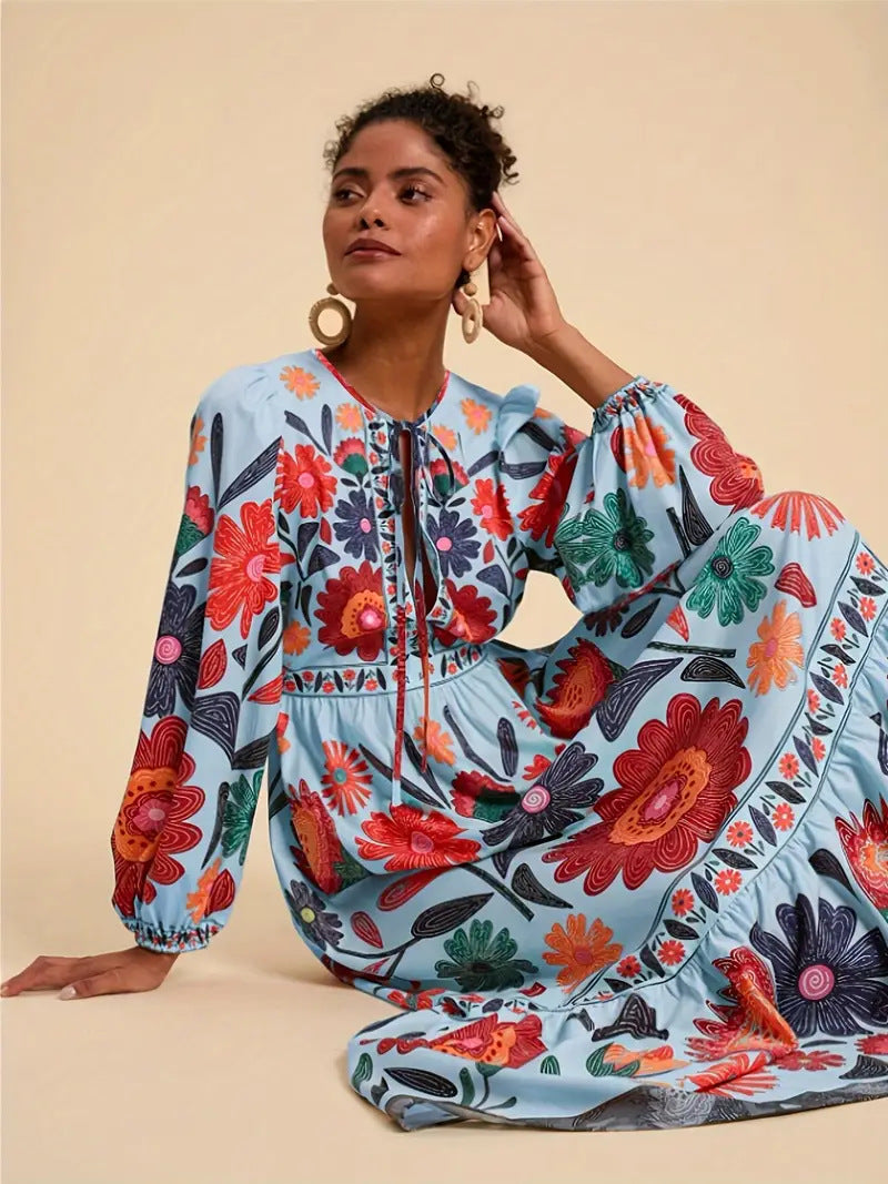 Rosalía | Vestido Largo Estampado de Vuelo