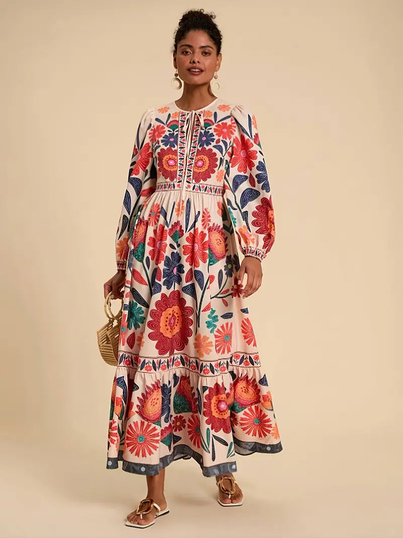 Rosalía | Vestido Largo Estampado de Vuelo