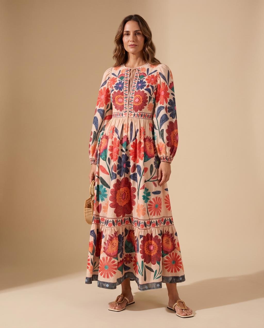 Rosalía | Vestido Largo Estampado de Vuelo