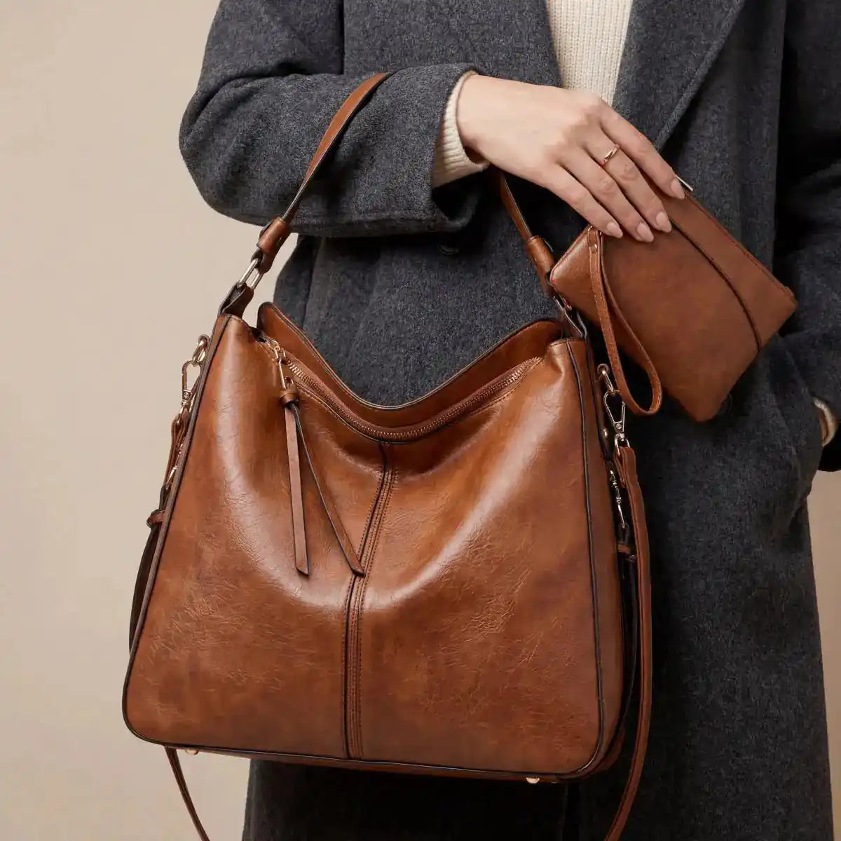 Margaux | Sac Hobo en Cuir Vegan + Pochette Offerte Hypersku